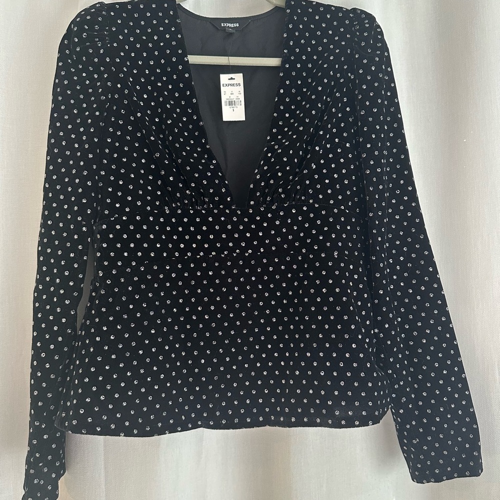 NWT! Express Velvet Deep V-Neck Peplum Top S